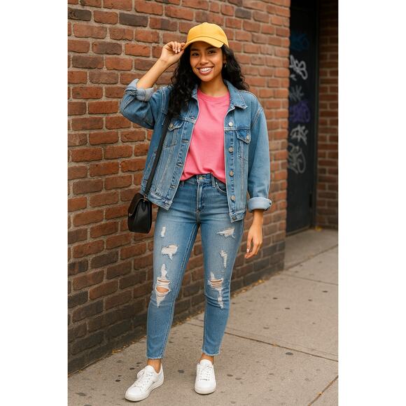 Tinseltown Junior 5 Distressed Straight Leg Jeans Light Wash Grunge Skater Punk - Picture 2 of 10